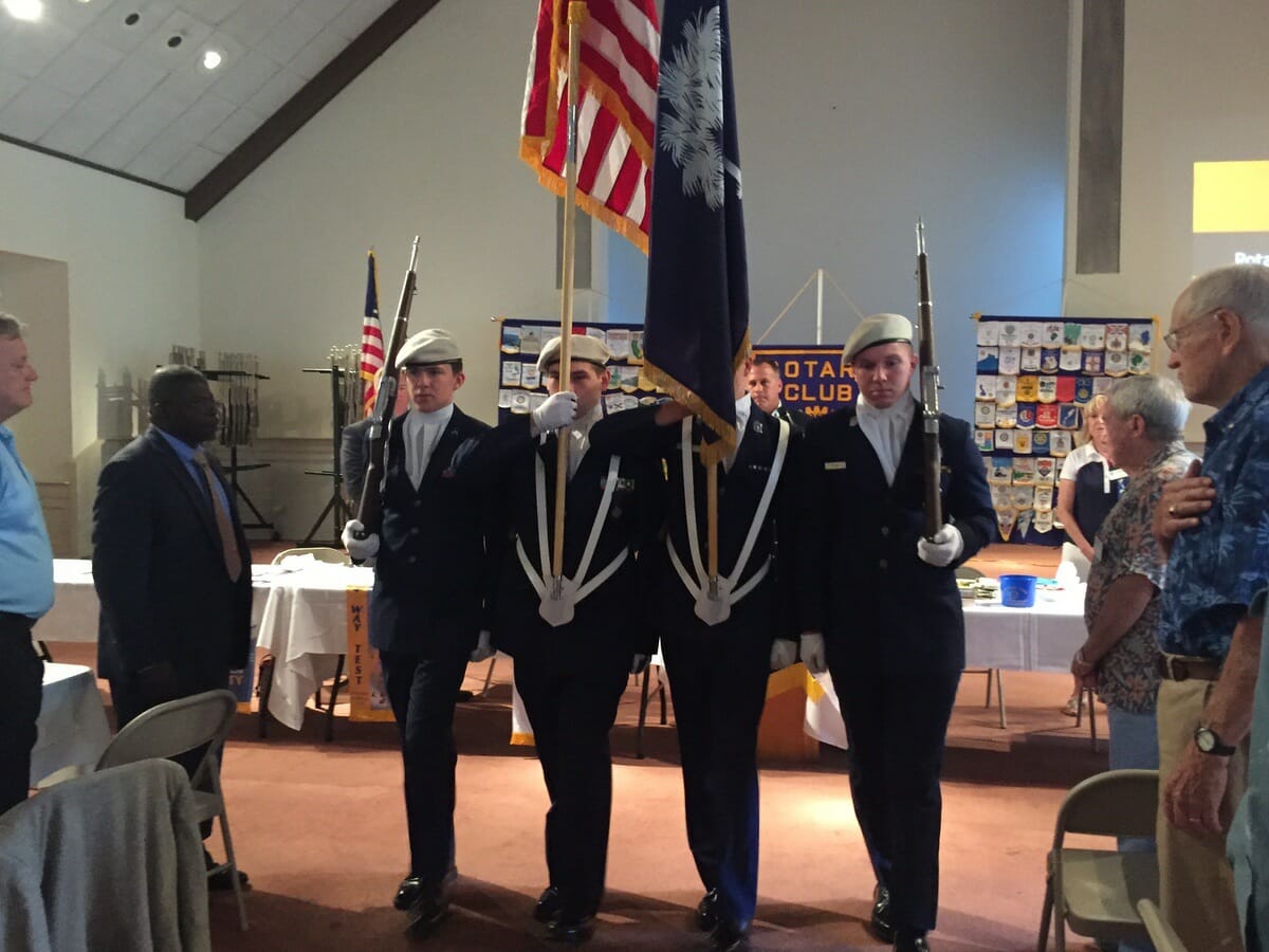 Members of the Rotary Club of Beaufort were honored by the Beaufort High School Air Force Junior ROTC color guard, which presented the colors to open the Aug. 24 meeting at Saint Peter’s Catholic Church on Lady’s Island. 