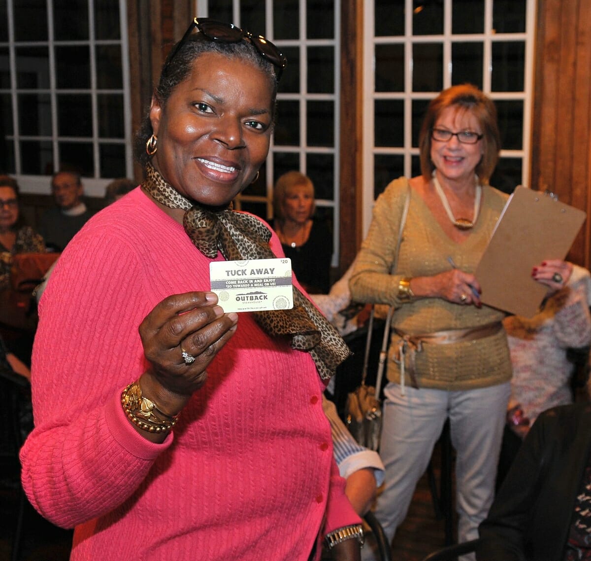 Patricia Gadsden continued her lucky streak by winning another door prize from Outback. Gadsden said she has won a door prize each time she has attended Island Girls Night Out.