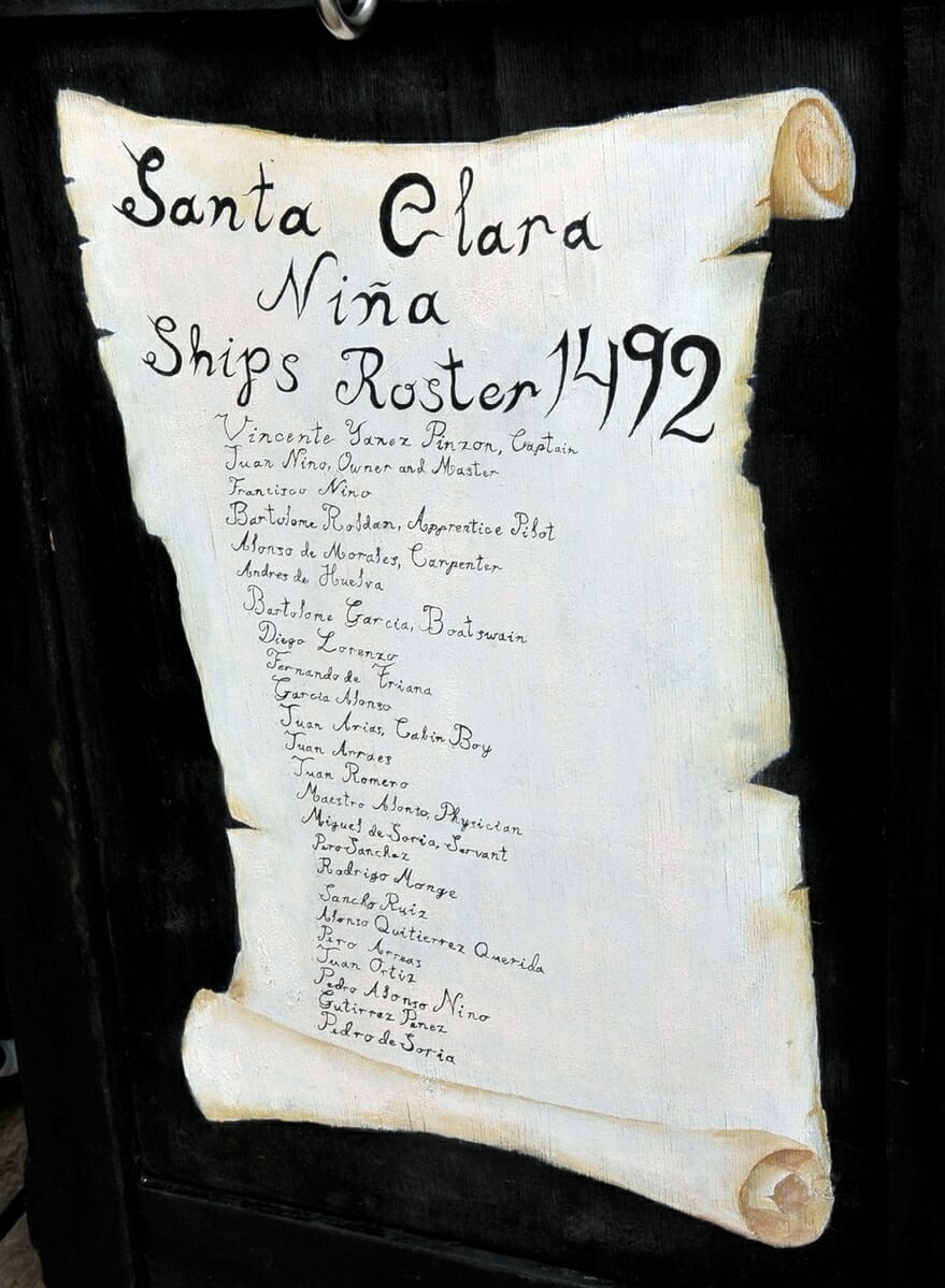 This is a replica of the Nina’s crew roster.