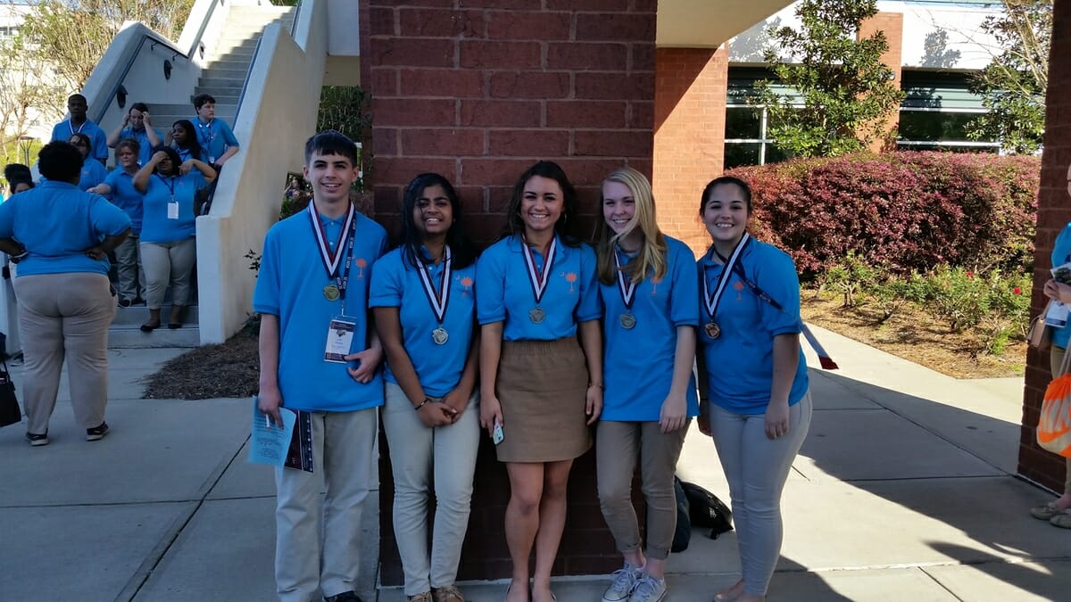 From left are HOSA medal winners Luke Heneise, Nishta Ramasamy, Sarah McMullen, Marah Aulabaugh and Tiffany Camputaro. Not pictured is Olivia Vyge.