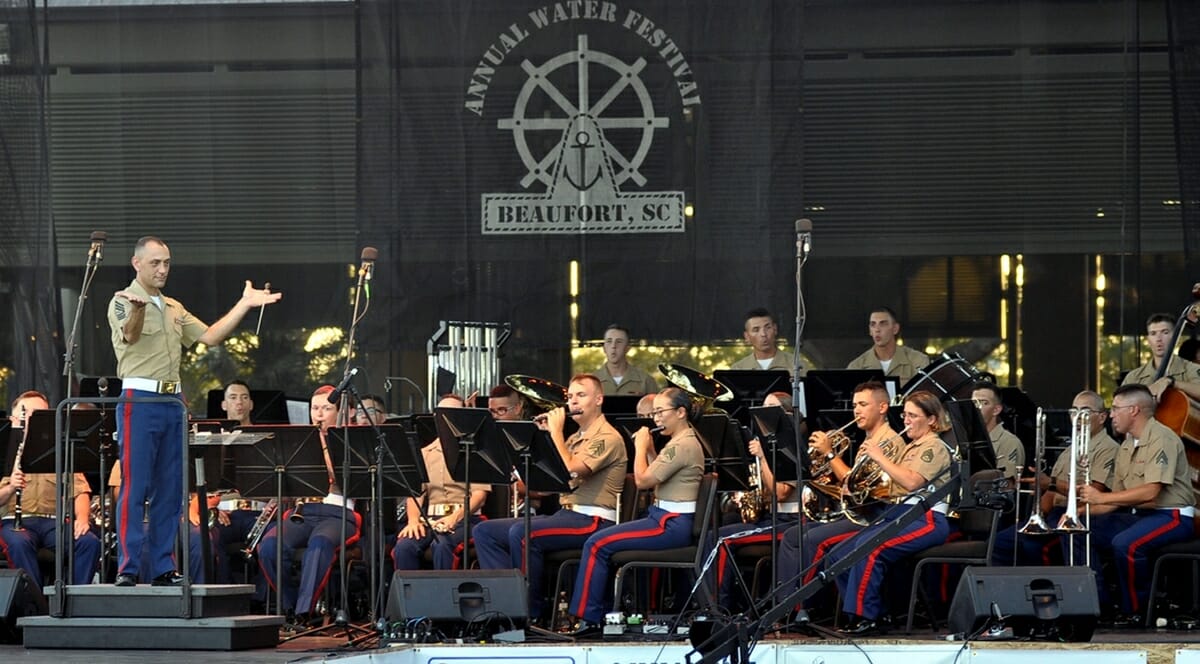 Master Sgt. Daniel Sullivan of the Parris Island Marine Band perform at the 62nd Beaufort Water Festival’s opening night.