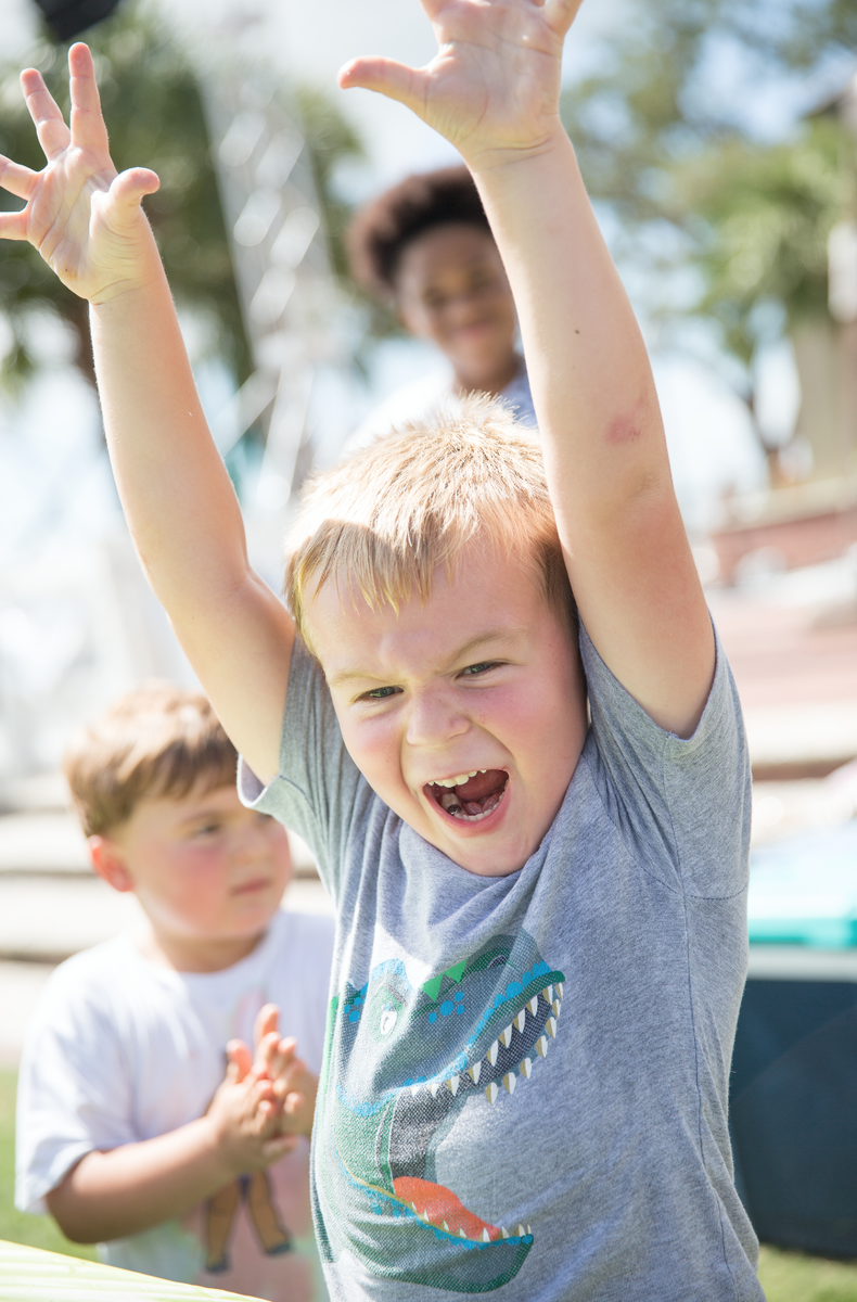 A little boy named Flynn reacts to winning the Shrimp Peeling Contest in the 3-6 age group at the Beaufort Shrimp Festival.