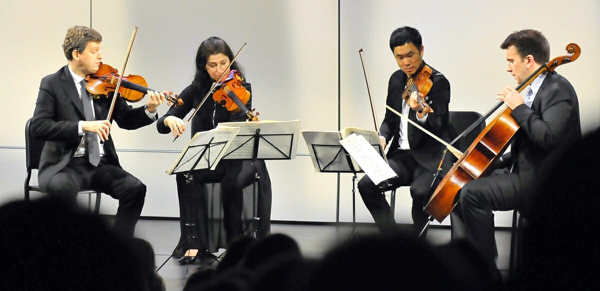 The Ehnes Quartet, from left, is made up of James Ehnes on violin, Amy Schwartz on violin, Richard O’Neill on viola, and Edward Arron on the cello.